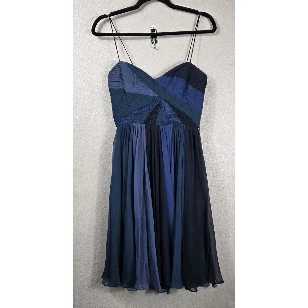 Foley + Corinna 100% Silk Colorblock Pleated Cocktail Dress XS Blue Purple
